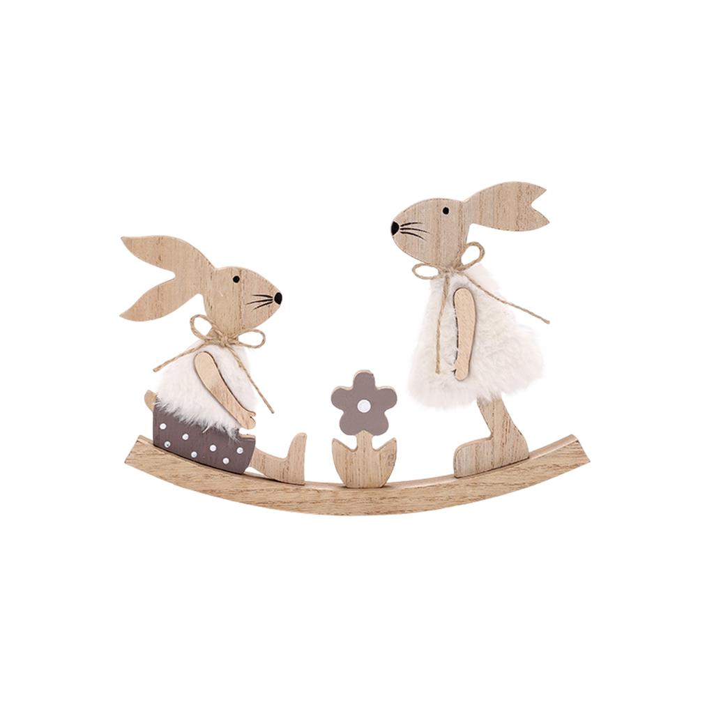 Hand-in-Hand Wooden Bunny Ornament, Tabletop Bunny Teeter Totter Decor, Rabbits Decor Gift For Home,Offices,Easter Decorations