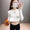 Fleece Thickened Round Neck Integrated Fleece Sweater Women's Top Autumn and Winter Knitted Sweater Slim Bottoming Shirt with Long Sleeves Inside