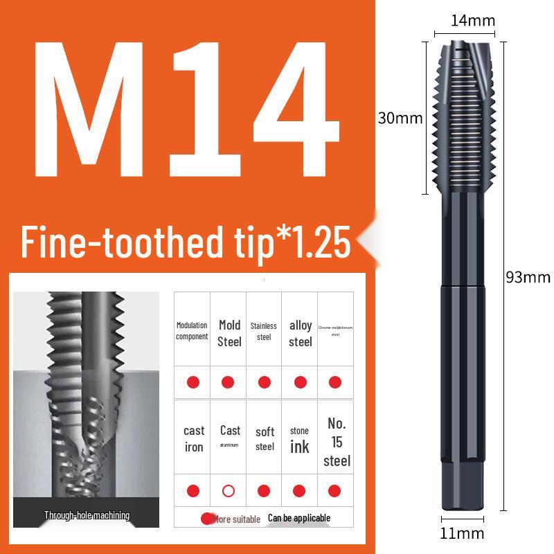 65° Машина для азотирования Спиральный метчик для нержавеющей стали, Размеры M3-M12