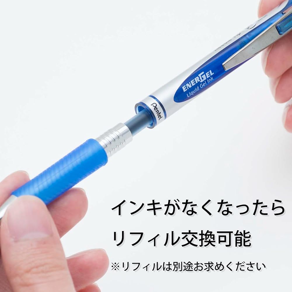 Pentel Ballpoint Pen Gel Ink Gel Knock Type 0.4mm Silver Shaft BLN74-C Blue 10pcs