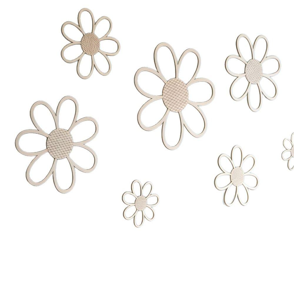 7PCS Boho 3D Flower Wall Decals Wood Hollow Flower Ornament Wall Hanging Decoration  Wall Decoration