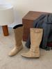 Tall Boots Round Head Inner Height Boots Autumn and Winter Belt Buckle Suede Small Knight Boots