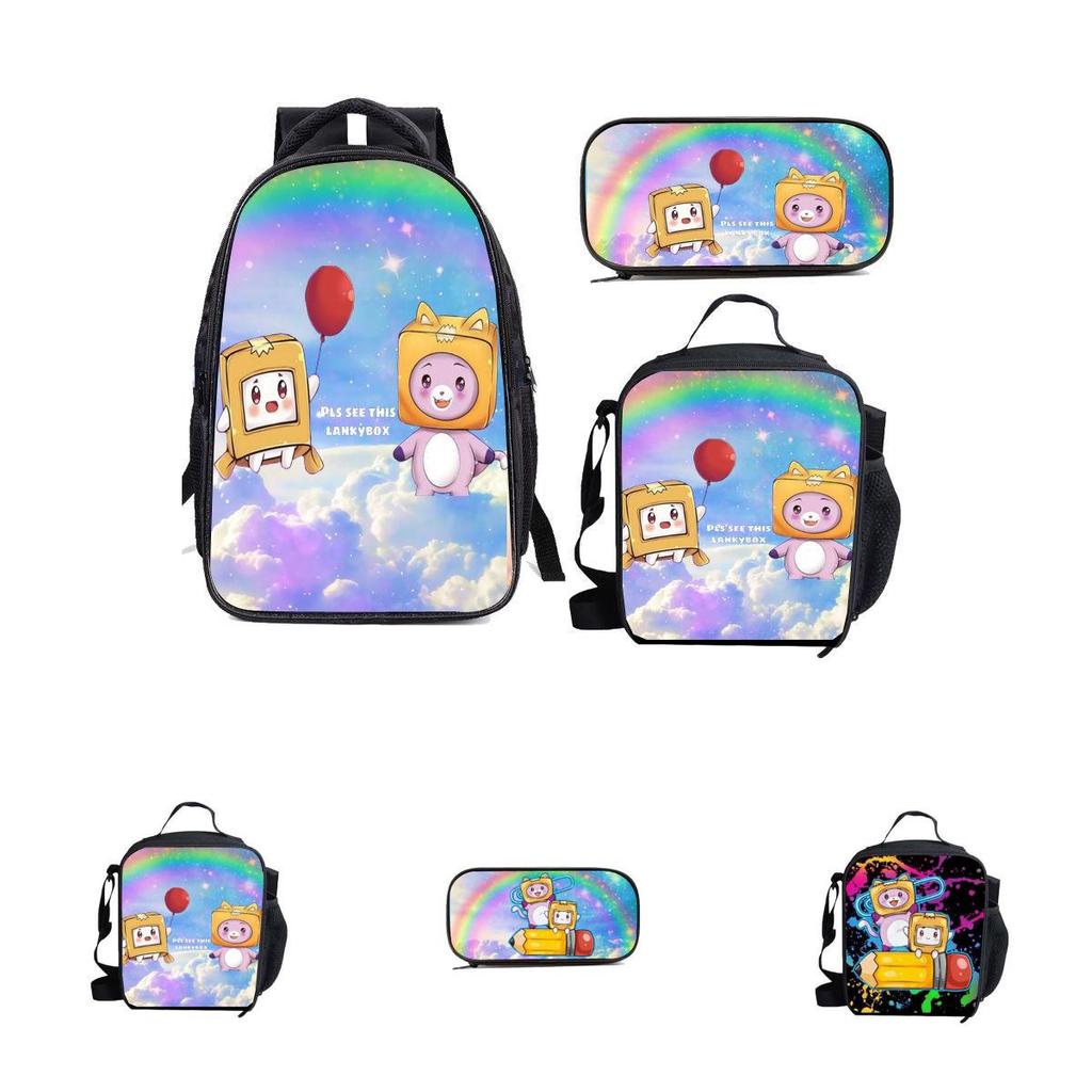 Lankybox Cartoon Lunch Bag Set 3 Piece Shoulder Backpack Package