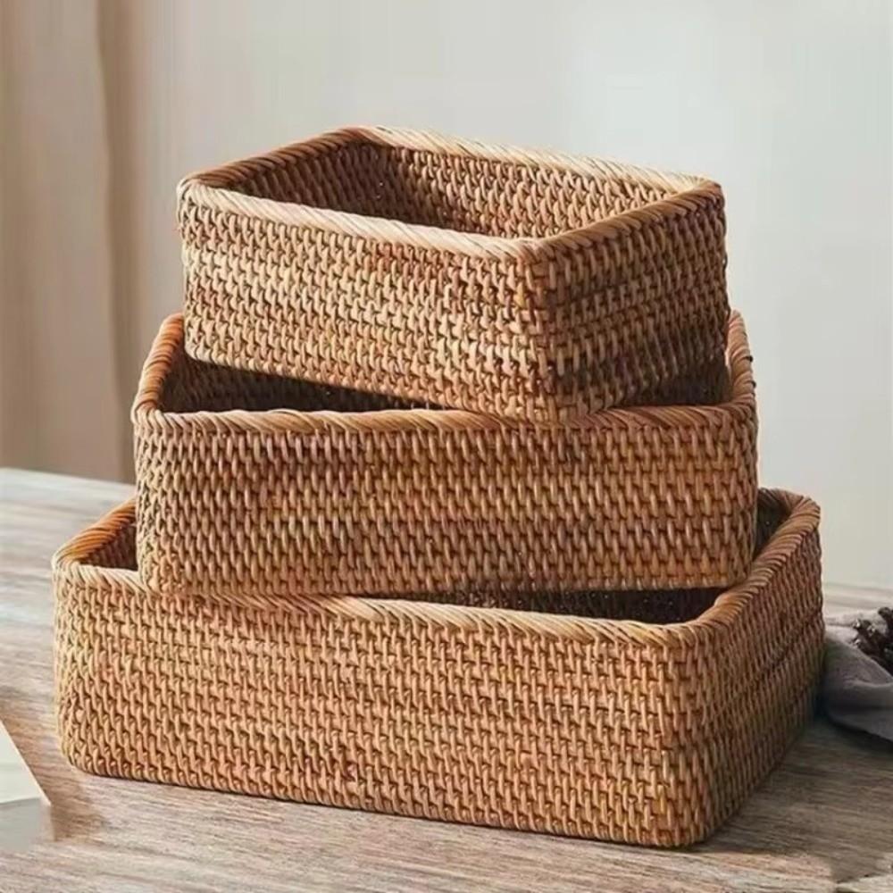 Kitchen Storage Rattan Desktop Organizer Rectangular Cosmetic Storage Basket Durable Storage Box