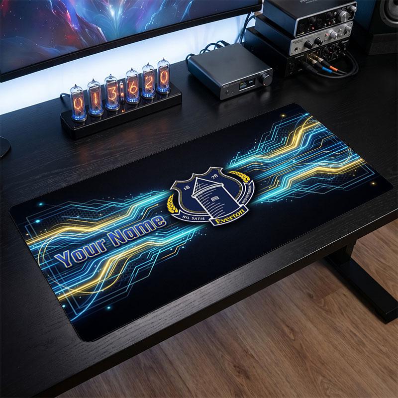 Everton FC Custom Large Mouse Pad, Personalized Name Text Print, Football Logo Non‑Slip Desk Mat Gaming Gift