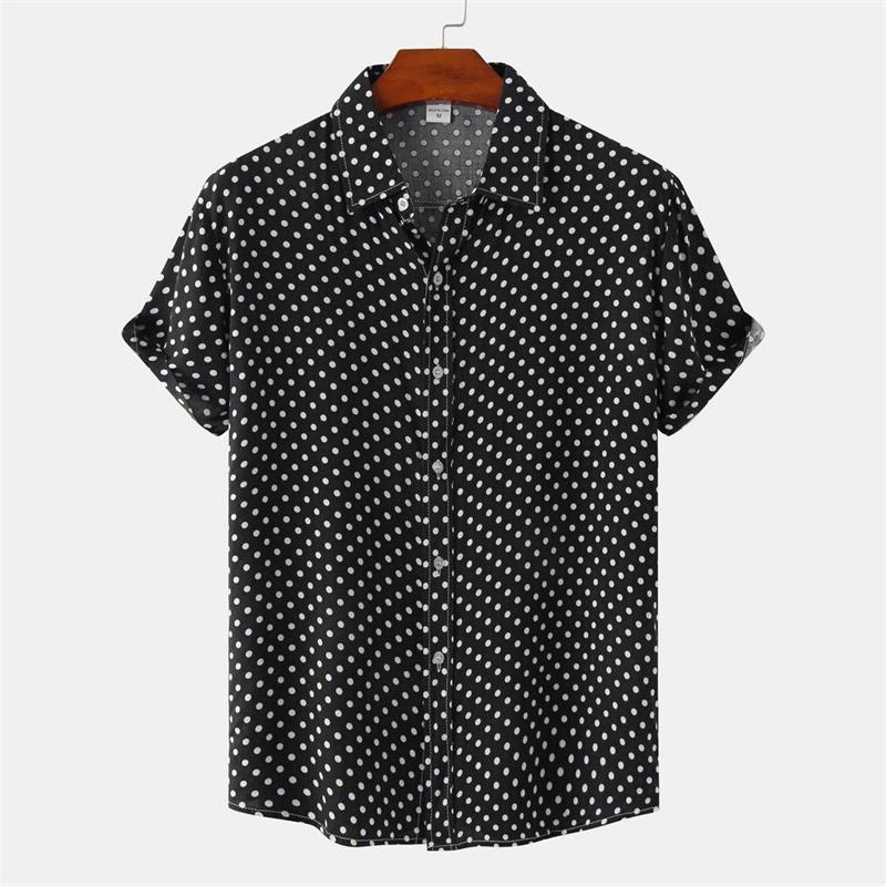 Men Solid Colored Dots Hawaiian Casual Short Sleeves Summer 3d Printed Button Blouse Tops Party Street Button Shirts