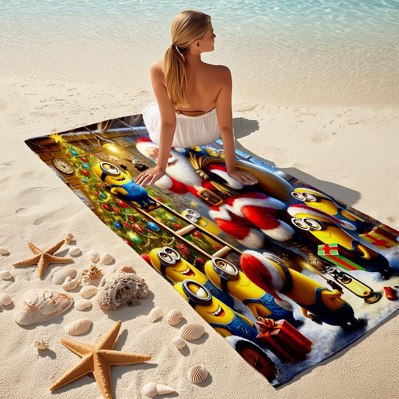 1Pc Happy Minions Holiday Wreath Beach Towel Microfiber Beach Towel Thin Absorbent For Beach Swimming Yoga Bath Sports