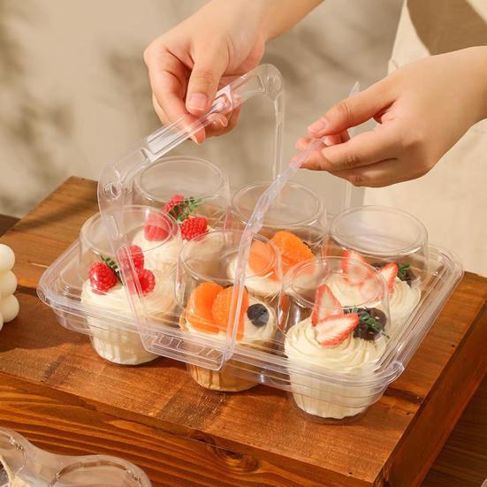 10Pcs Clear Cupcake Holders with Handle Lid Portable Cupcake Transport Rack Reusable Cake Carriers for Packaging 6 Slot Mini Desserts Box for