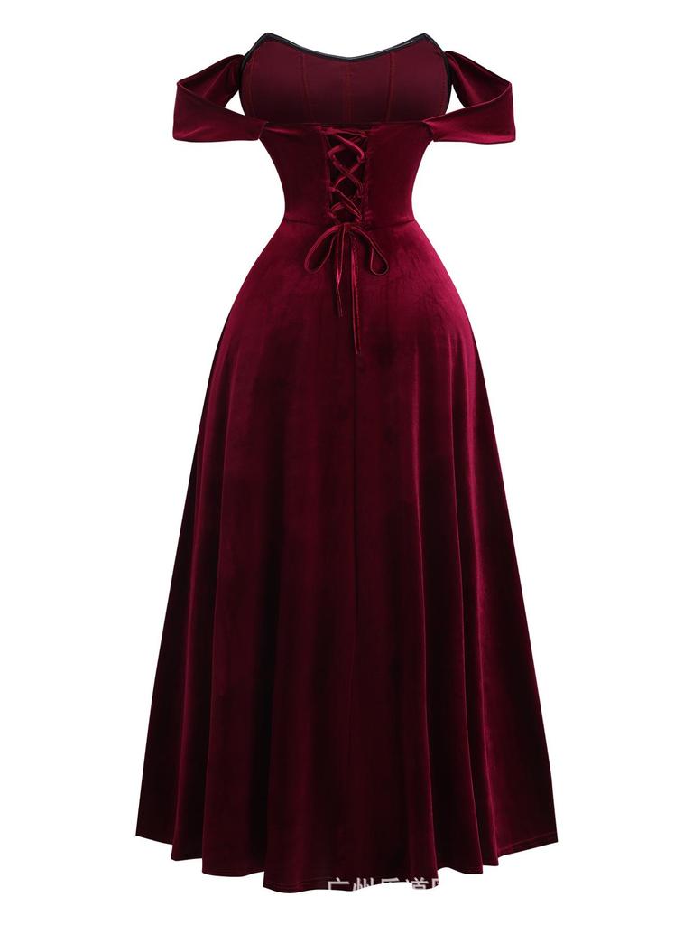 Европейско-американское ретро-платье-корсет с красным узором "рыбья кость" для Нового года и Дня святого Валентина