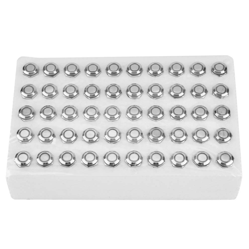 50pcs 12mm Metal Momentary Push Button Switch Auto Reset Flat Head 24V LED Light 4 Pin (Green)