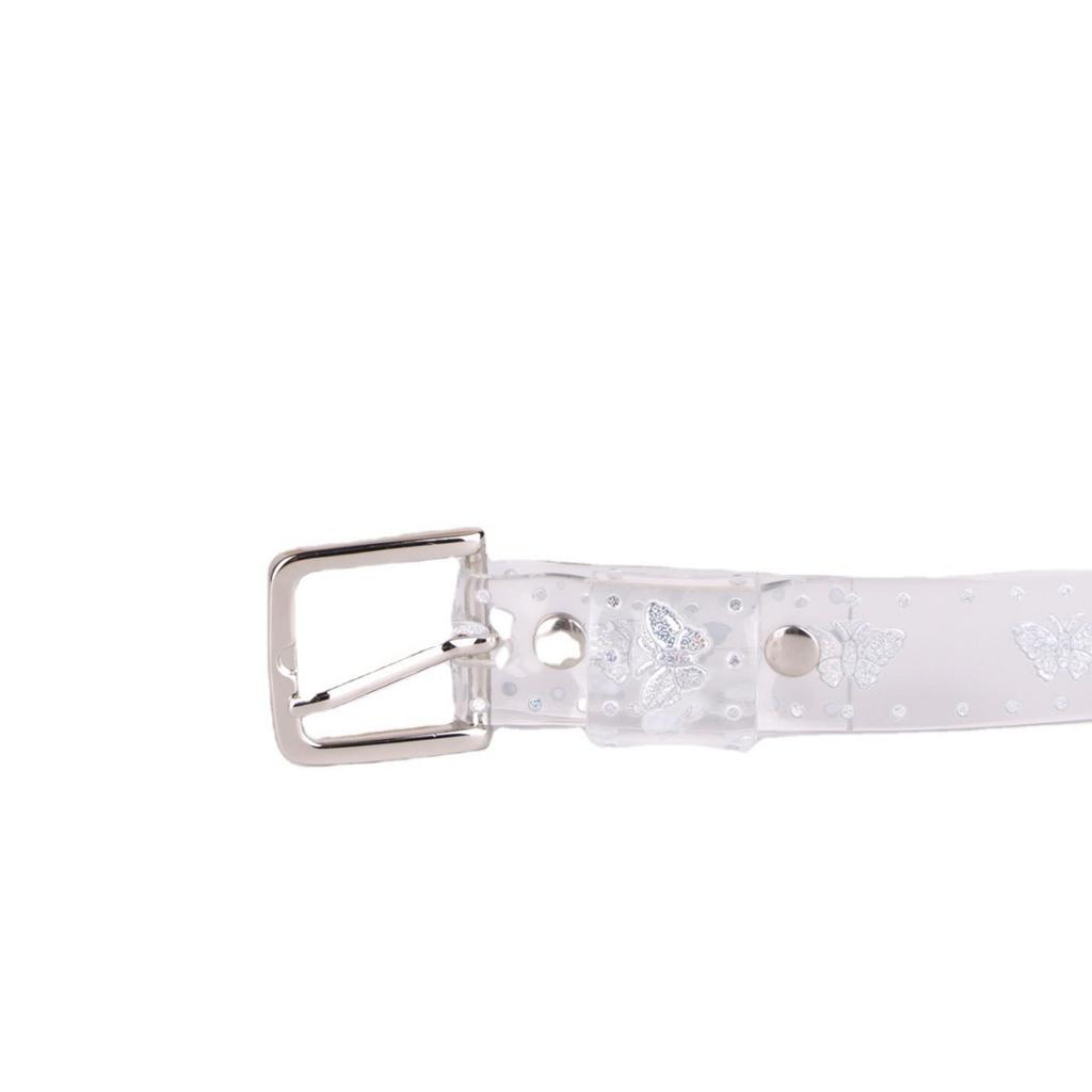 Прозрачный лазерный ремень для женщин, желейный ремень, пластиковый ремень, конфетный AB цвет, тиснение, украшение в виде бабочки, ПВХ тонкий ремень