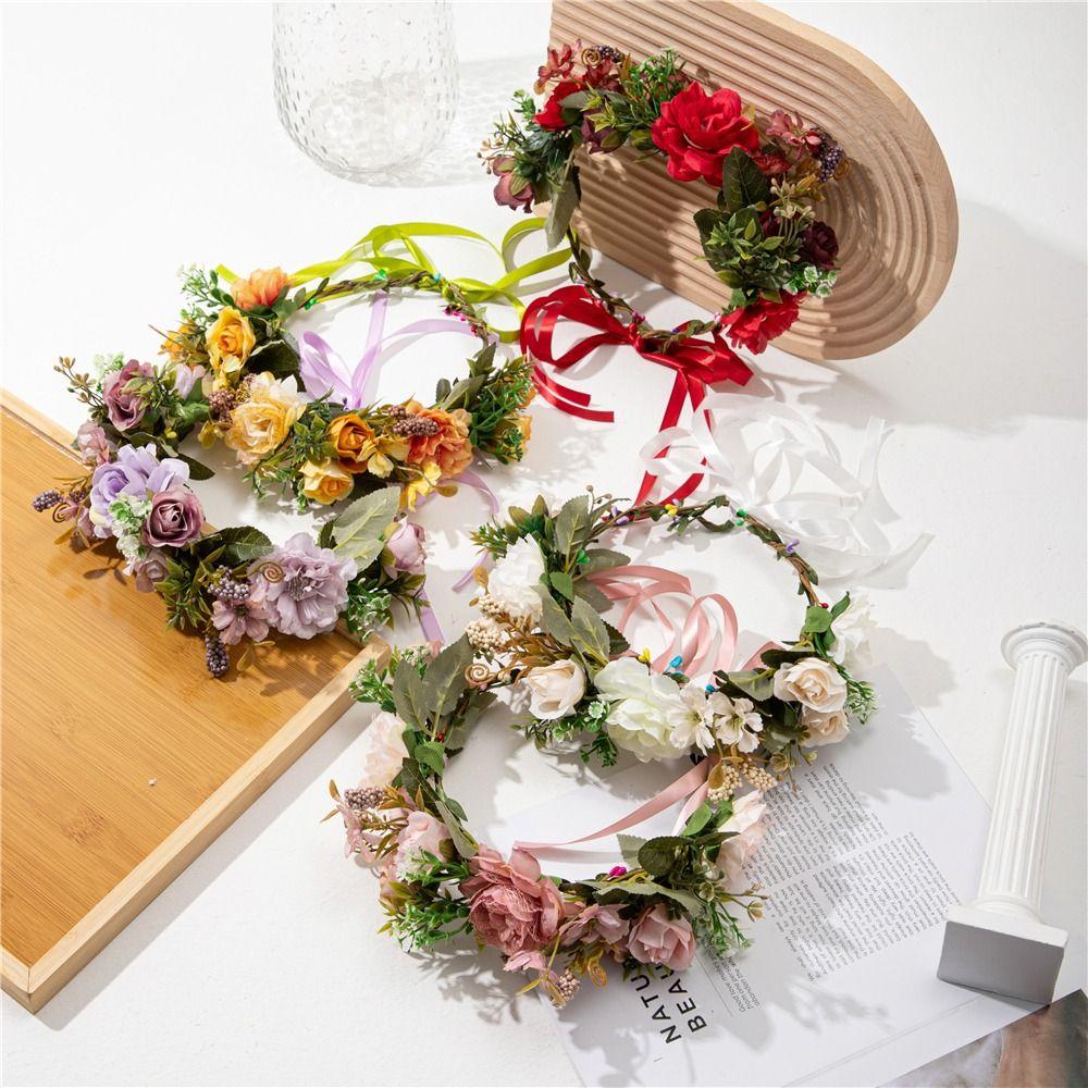 Rose Flower Headband Festival Wedding Hair Wreath Bohemian Headwear for Women Girls