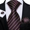 Classic Striped Tie for Men Brown Golden Silk Necktie Hankerchief Cufflinks Set for Business