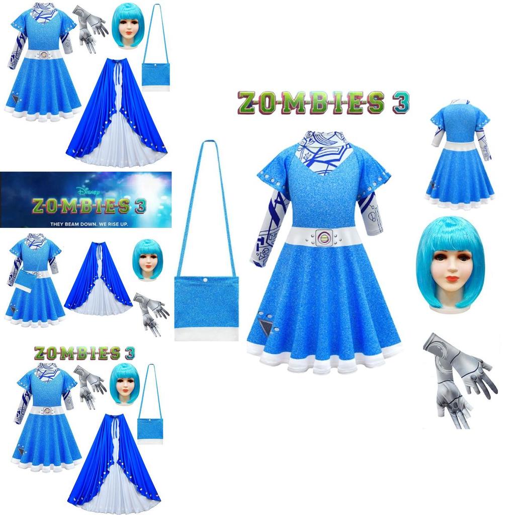 Детский костюм для косплея зомби, платье на Хэллоуин, плащ, парик, сумка, наряд для девочки, подарок