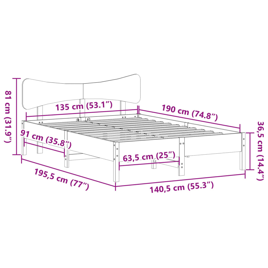 Solid Wood Bed without Mattress White 135x190 cm Pine Wood