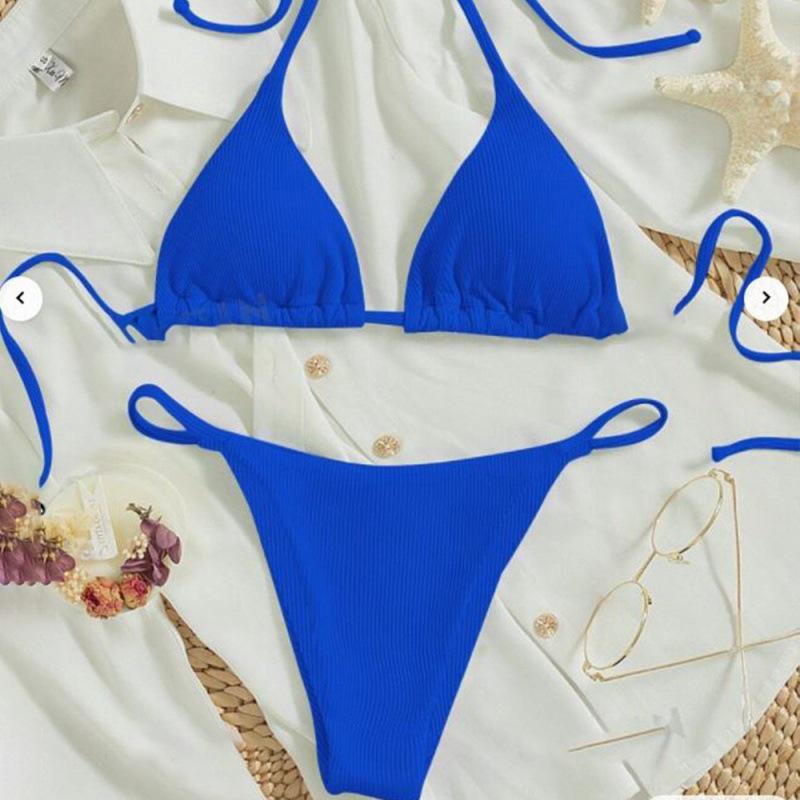 Женский сексуальный купальник бикини с халтером, однотонный - двухкомпонентный для отпуска