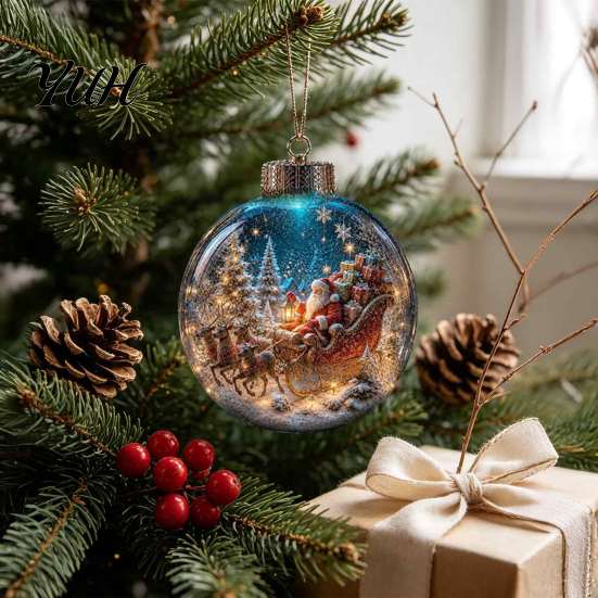 Holiday Keepsake Ornaments Glowing Christmas Ornament with Lanyard, Unique Styles Miniature Glass Pendant LED Tree Hanging Accessories Light,