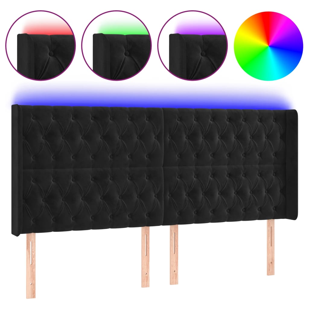 Vidaxl Zagłówek Do Łóżka Z Led, Czarny, 203X16X118/128 Cm, Aksamit