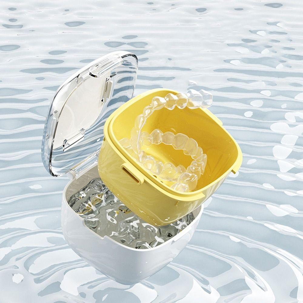 Sealed Orthodontic Retainer Storage Case Plastic Denture Soaking Cleaning Box  Travel