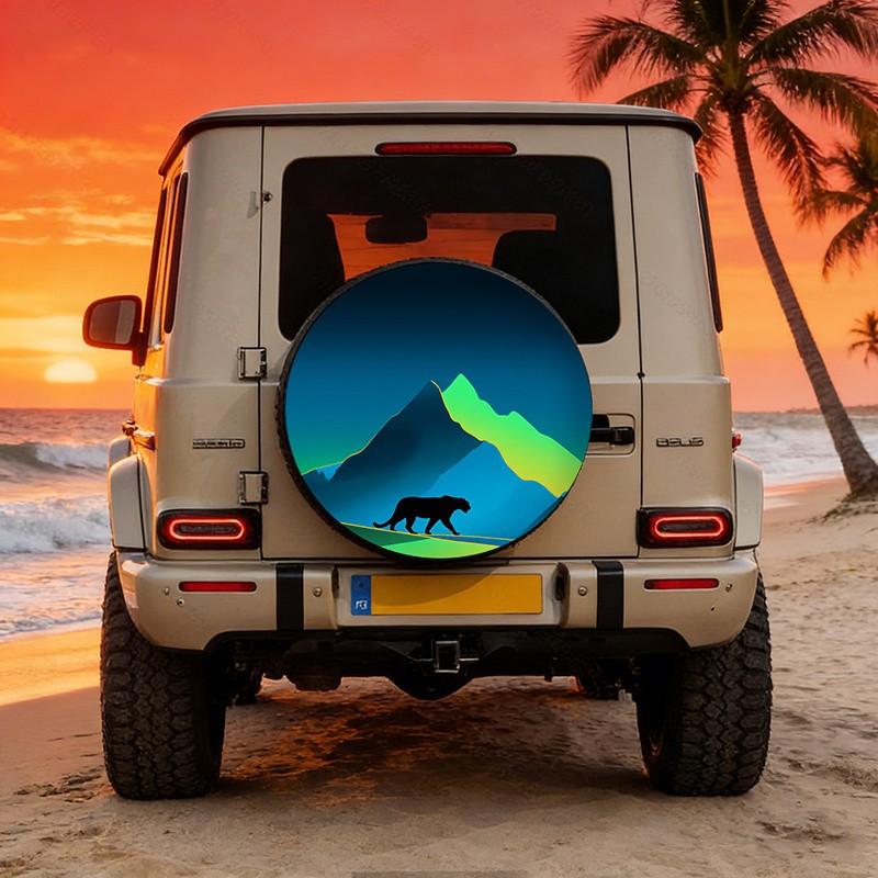 Minimalist Black Panther Mountain Spare Tire Cover Durable Polyester Fiber SUV Accessory