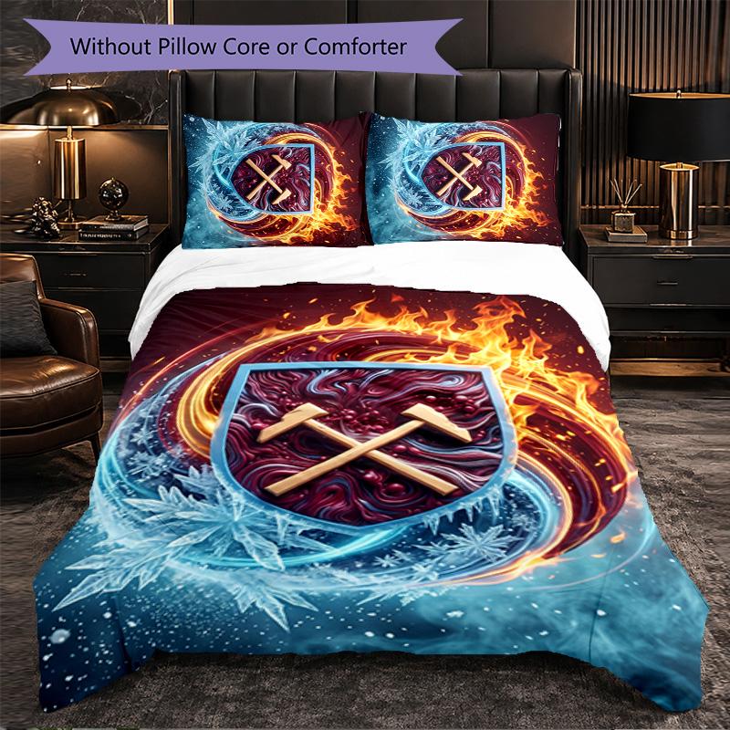 West Ham United Football 3 Piece Bedding Set Soft Duvet Cover Set with Pillowcases Printed Bedroom Decor Set for Home