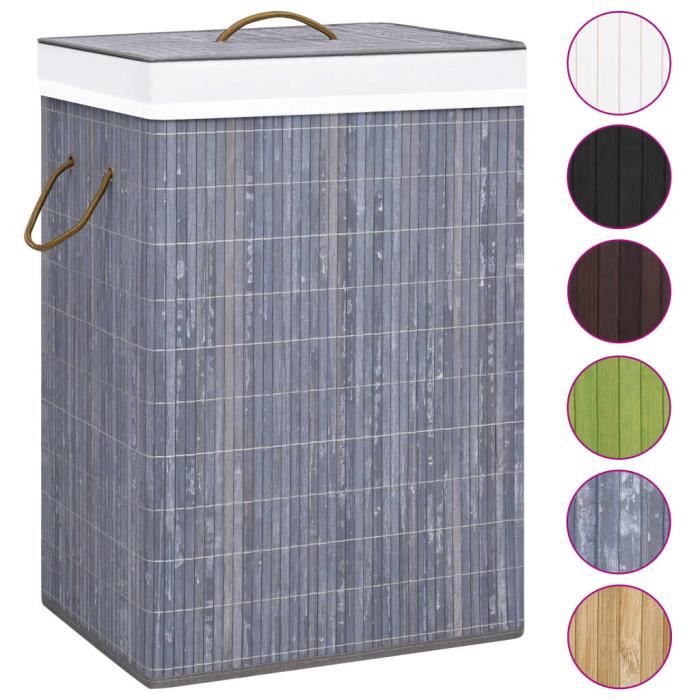 VidaXL Laundry Basket with Single Section Grey Bamboo 320755