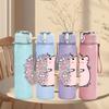 1PC Pink Guinea Pig Cute Cartoon Print 750ml Color Plastic Sports Water Bottle Leakproof Flip Straw Lid Suitable for Sports Office Home Use