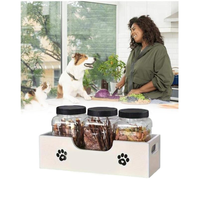 Многоцелевое деревянное хранилище для домашних животных с 3 контейнерами с местом для этикеток, органайзеры для еды для категоризации лакомств