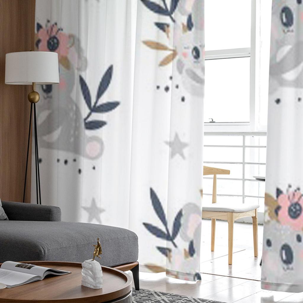 Симпатичные белые тюлевые прозрачные оконные шторы с коалой для гостиной, спальни, современная шифоновая вуаль, занавески из органзы, декор, шторы