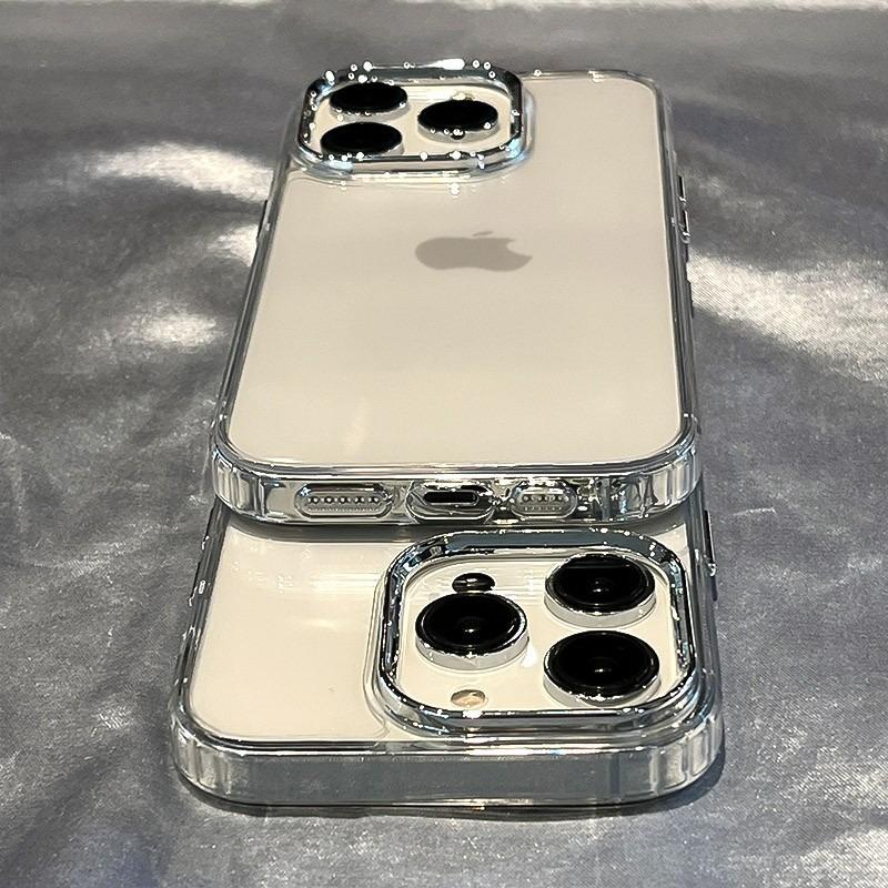 Luxury Metal Frame Original Phone Case For iPhone 17 Air 16 E 11 12 13 14 15 Pro Max Plus Transparent TPU Shockproof Cover Funda