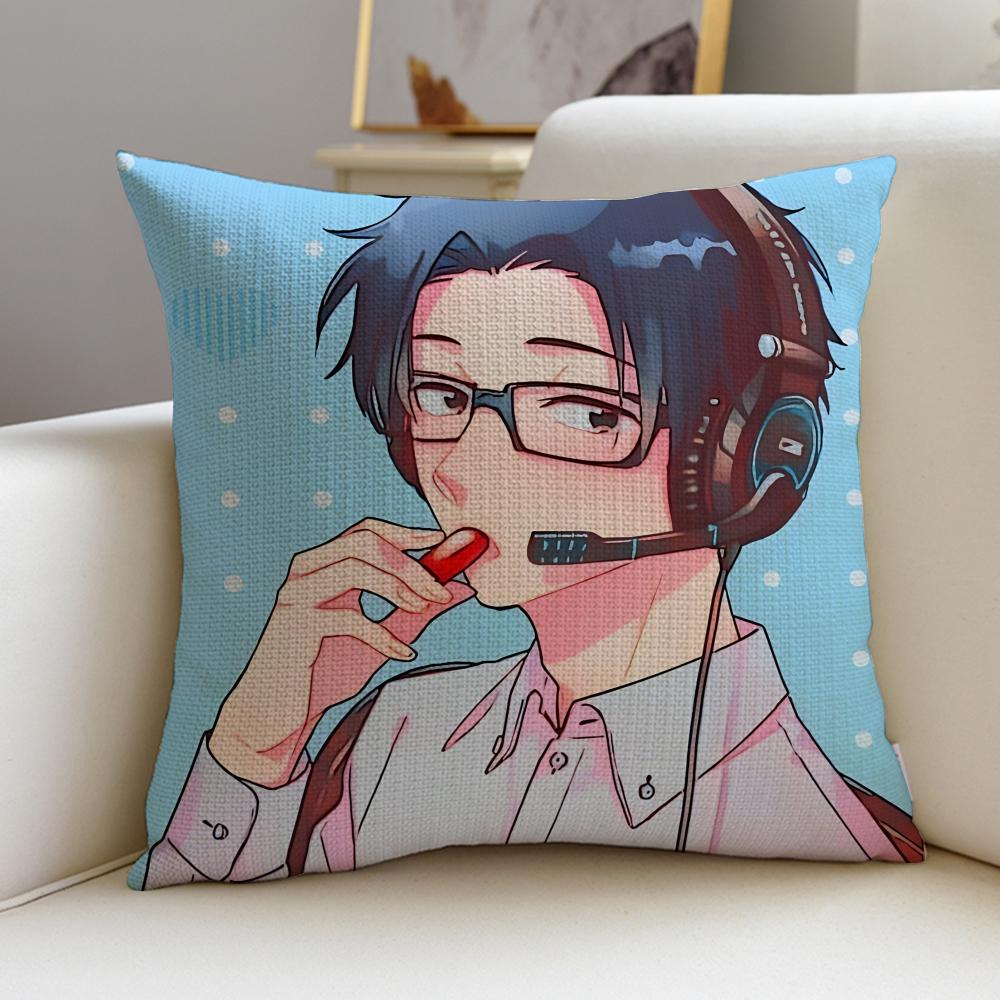 Wotakoi Love Is Hard for Otaku Cushion Cover Breathable and skinfriendly linen pillowcase square removable and washable cushion