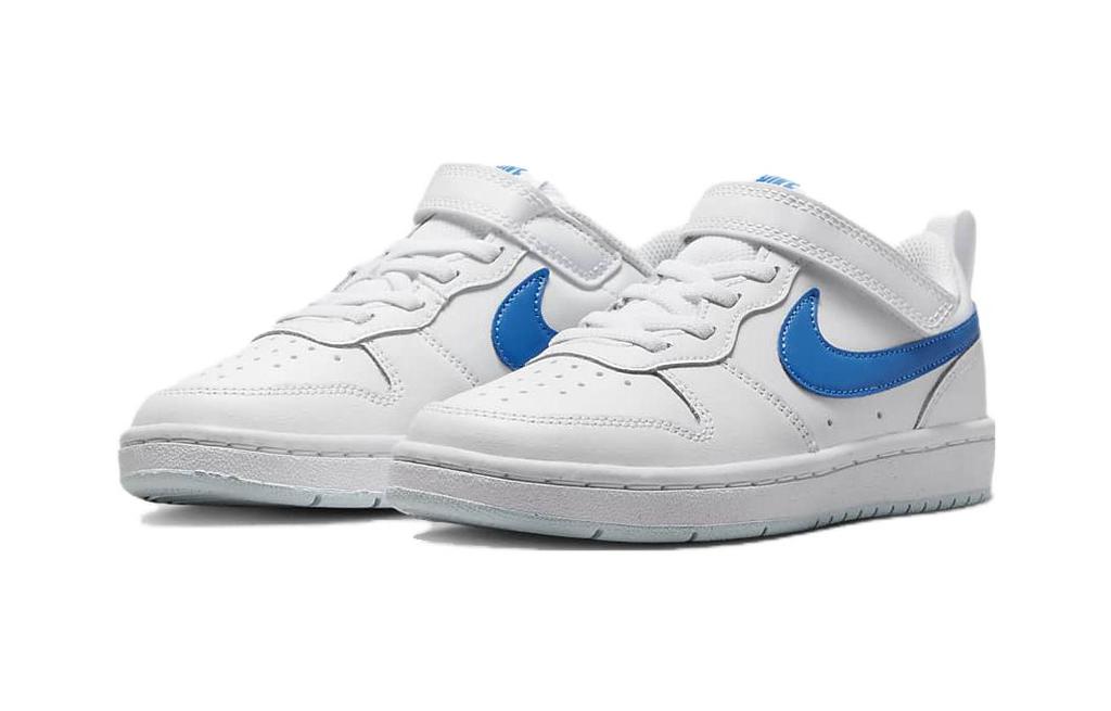 Nike Court Borough Low 2 PS Удобные Амортизация от ударов Низкие Детские Скейтбордические Ботинки Бело-Синие Детские BQ5451-123