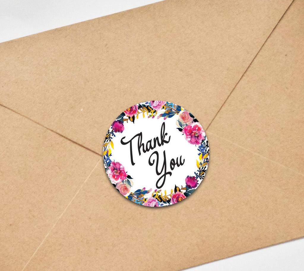 Darling Souvenir Round 45 Pcs Floral & Vines Border Black Thank You Stickers Envelope Seal-1.6
