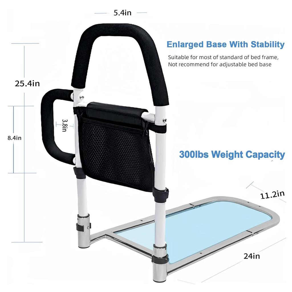 Перила для кровати для пожилых людей, вспомогательные перила для кровати с двойными ручками для безопасности пожилых людей, поручень для кровати с защитой от падения и карманом для хранения вещей