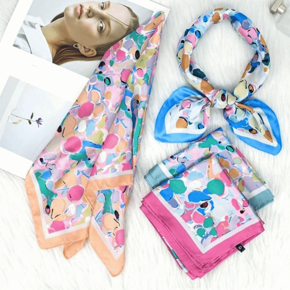 Flowers Print Women Silk Scarf 70*70cm Hair Scarf Fashion Hijab Bandana