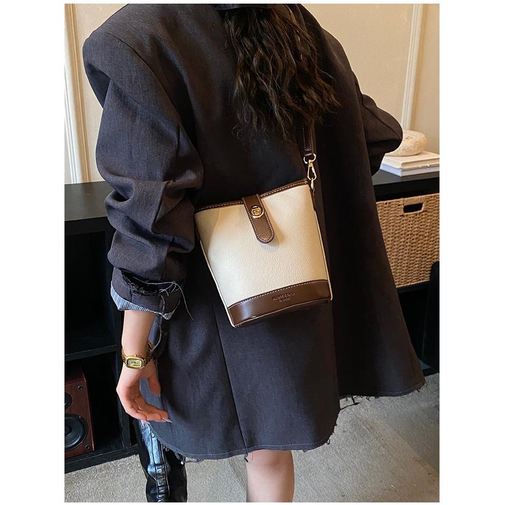 IELGY Ladies Bucket Bag Retro Contrast Color Shoulder Messenger Bag
