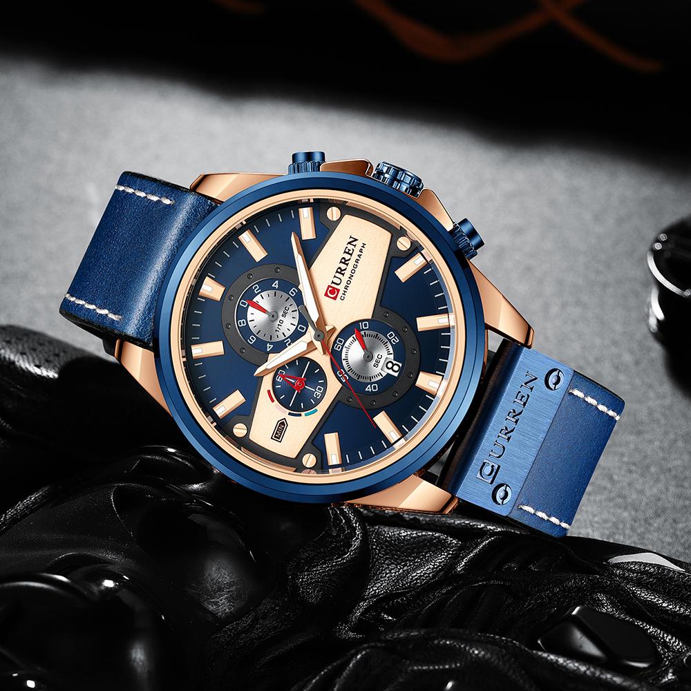 Ready to Ship CURREN Brand Chronograph Mens Leather Bracelet Sports Male Wrist Watch