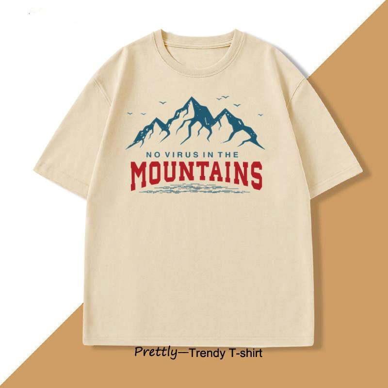 Mens Summer Cotton Mountains Tshirt Fashiionable Casual Loose Shor Sleeve Printed Tee Shirt Round Neck Men Clothes Tops