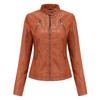 Women's Slim Leather Stand-Up Collar Zipper Stitching Solid Color Jacket