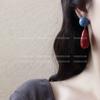 Retro Hong Kong style red and blue contrasting color water drop earrings temperament ins high-end stud earrings women's new earrings earrings