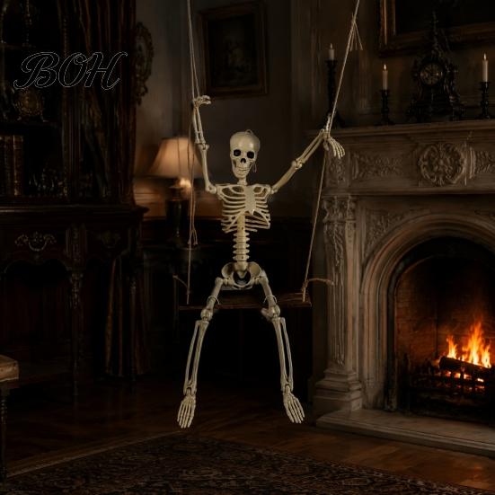 Festival Window Hanging Halloween Swinging Skeleton Decoration, 35" Large Spooky with Indoor Outdoor Party Ornament Wooden Swing for Yard, Garden,