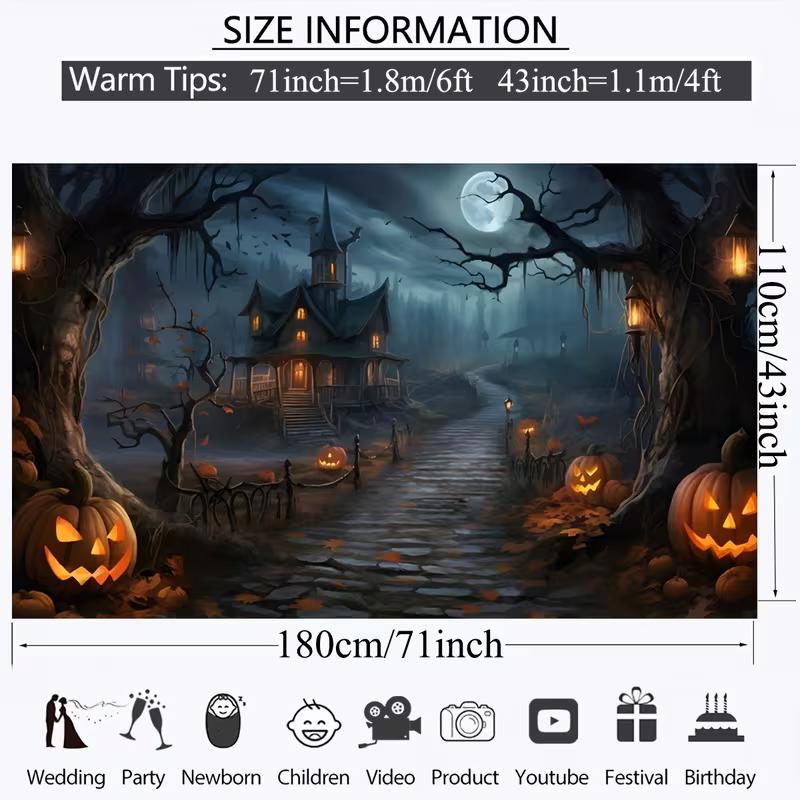 2D Haunted House Backdrop for Halloween & Spooky Themed Party