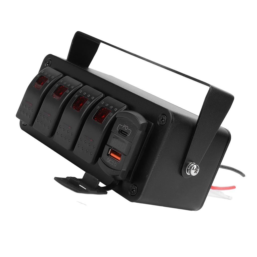 4-клавишная панель с переключателями-качалками, с зарядным устройством USB типа C PD QC3.0, водонепроницаемая, универсальная, подходит для автомобиля, грузовика, лодки, дома на колесах, UTV, квадроцикла, красная