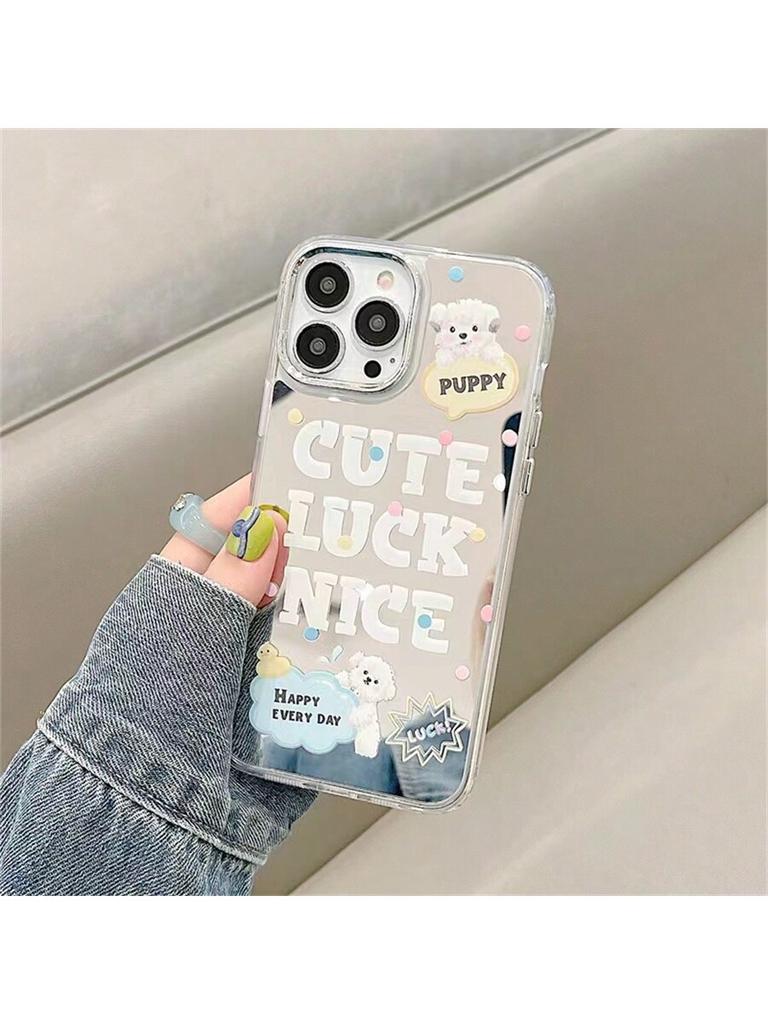 Cute Puppy Mirror Phone Case with Puppy Stand for IPhone 15 14 13 12 11 Anti-fall Girl Phone Case