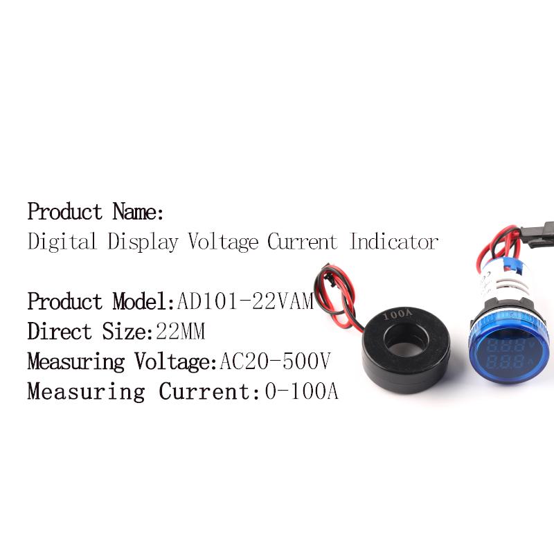 22мм Круглый Квадратный Двойной Светодиодный Индикатор Сигнальная Лампа Цифровой Вольтметр Амперметр 0-100А Ампер Вольт Тестер Напряжения Измеритель AC 20-500В