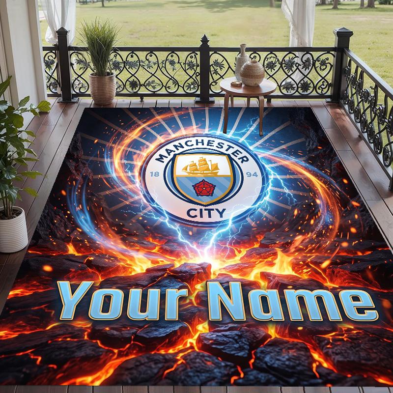 Custom Text Printed Rug Manchester City Non Slip Floor Carpet For Home Room Decor