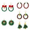 1 пара рождественских сережек в виде елки, рождественские серьги-банты, серьги-венки для девочек