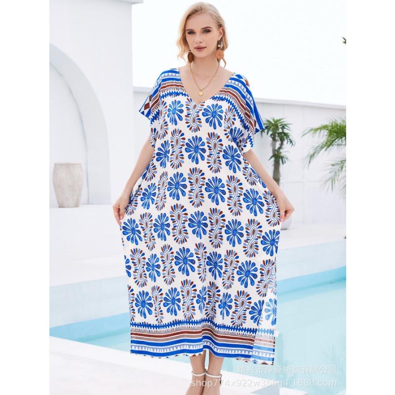 Плюс Размер Женщин Пляжный Принт Свободный Праздничный Платье Бикини Загар Накидка