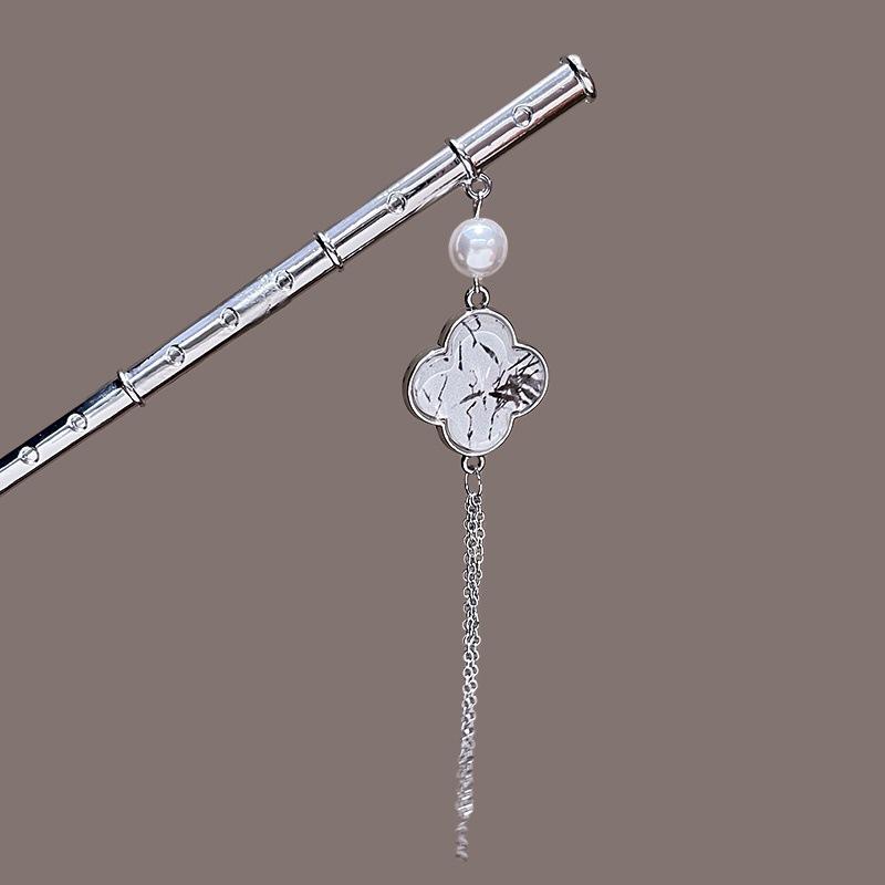 Fashion Metal Jewelry Hairpin For Women Ink Wash Style Folding Fan Erhu Butterfly Tassel Hair Stick Girls Trendy Hair Accessory