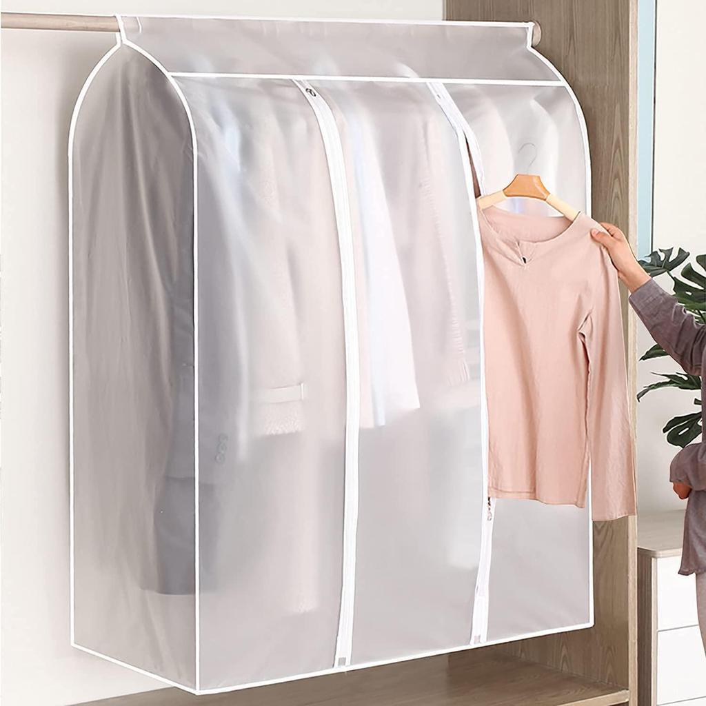 PEVA Double-Zipper Large Clothes Dust Cover Garment Suit Dress Coat Waterproof Dustproof Clothes Protector Hanging Organizer Wardrobe Storage Bag